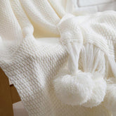 Solid Pompom Triming Knit Blankets